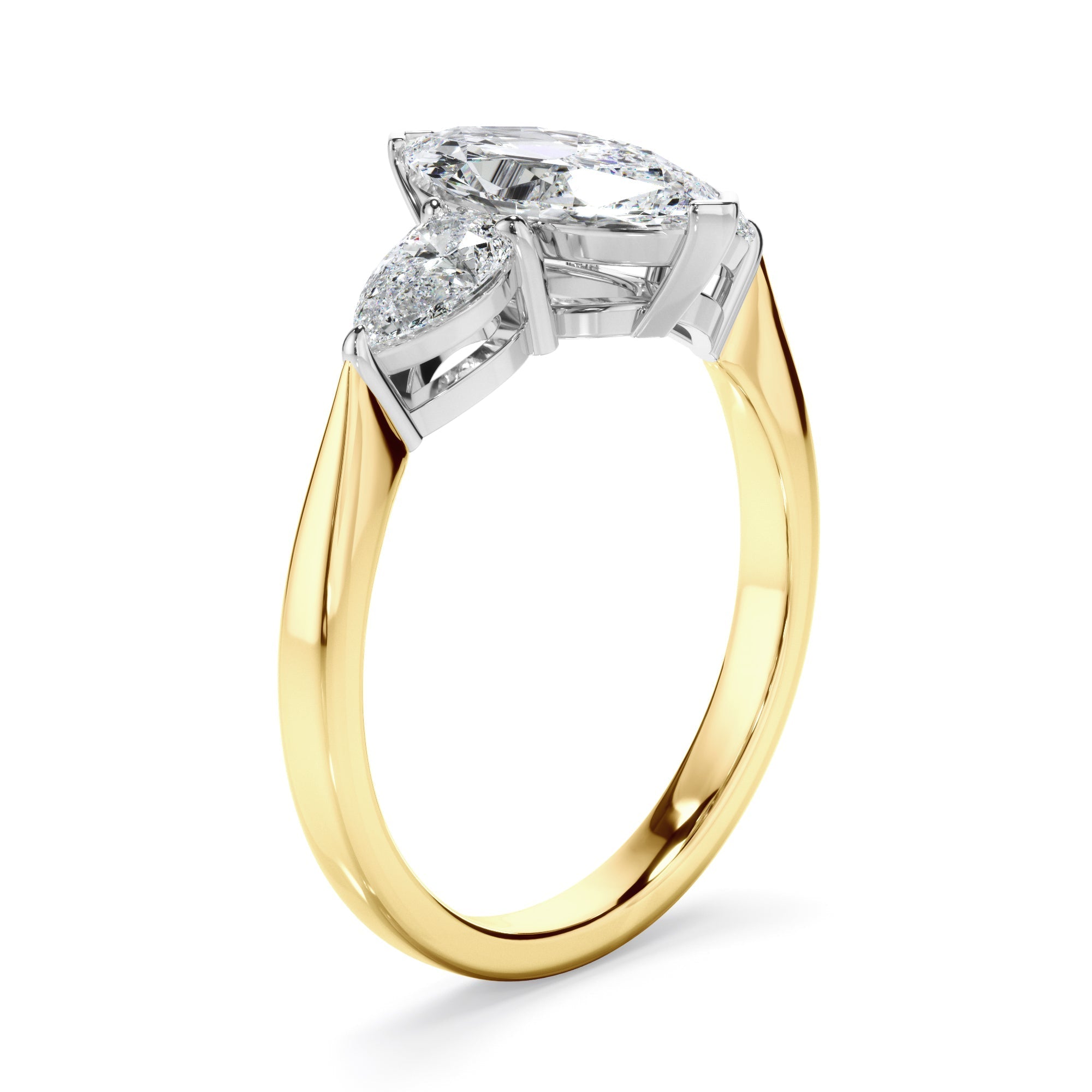 Marquise Cut Diamond Engagement Ring With Pear Cut Diamond Sides