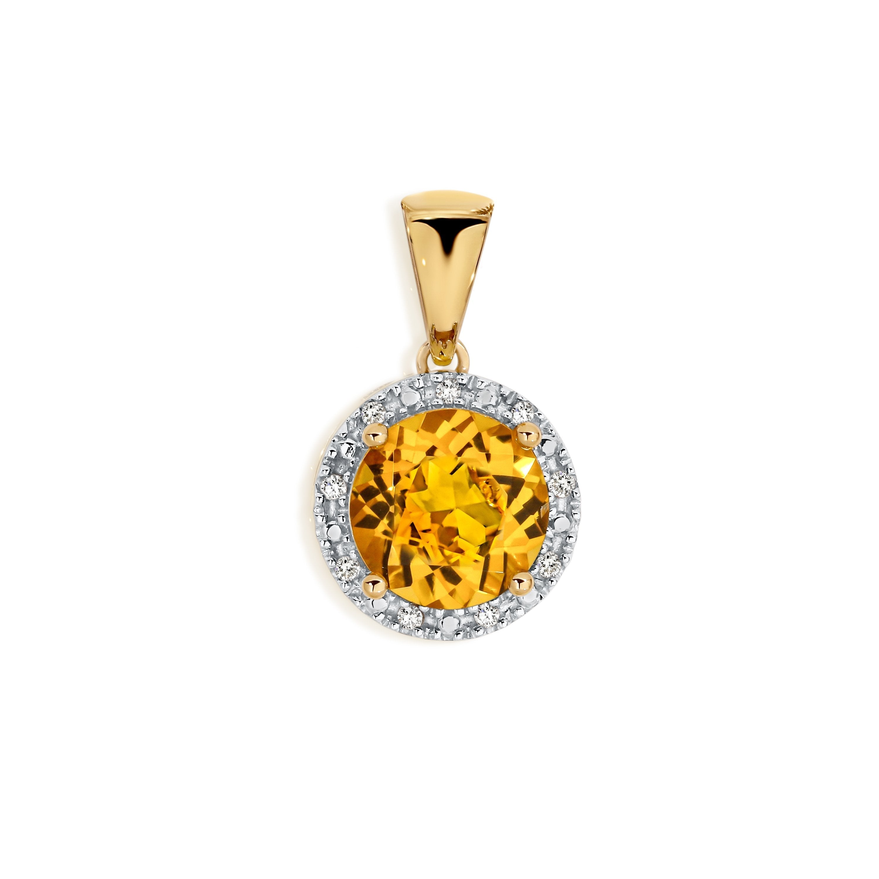 9ct gold citrine & diamond pendant