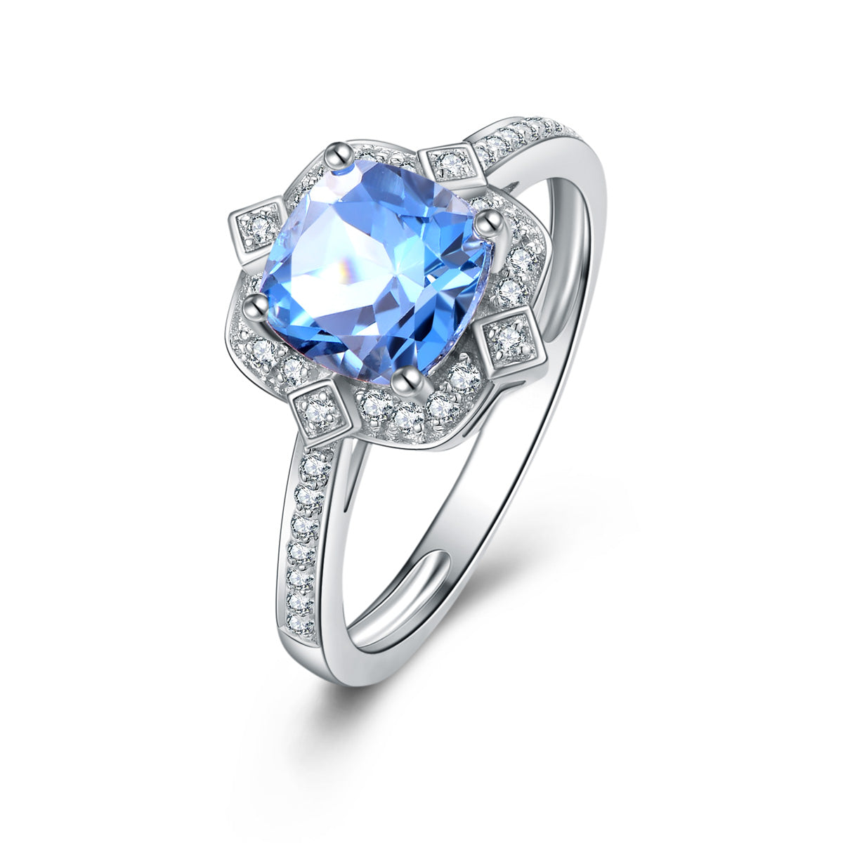 9ct White Gold London Blue Topaz & Diamond Ring