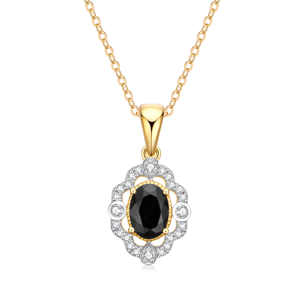 9ct Yellow Gold Black Sapphire & Diamond Pendant