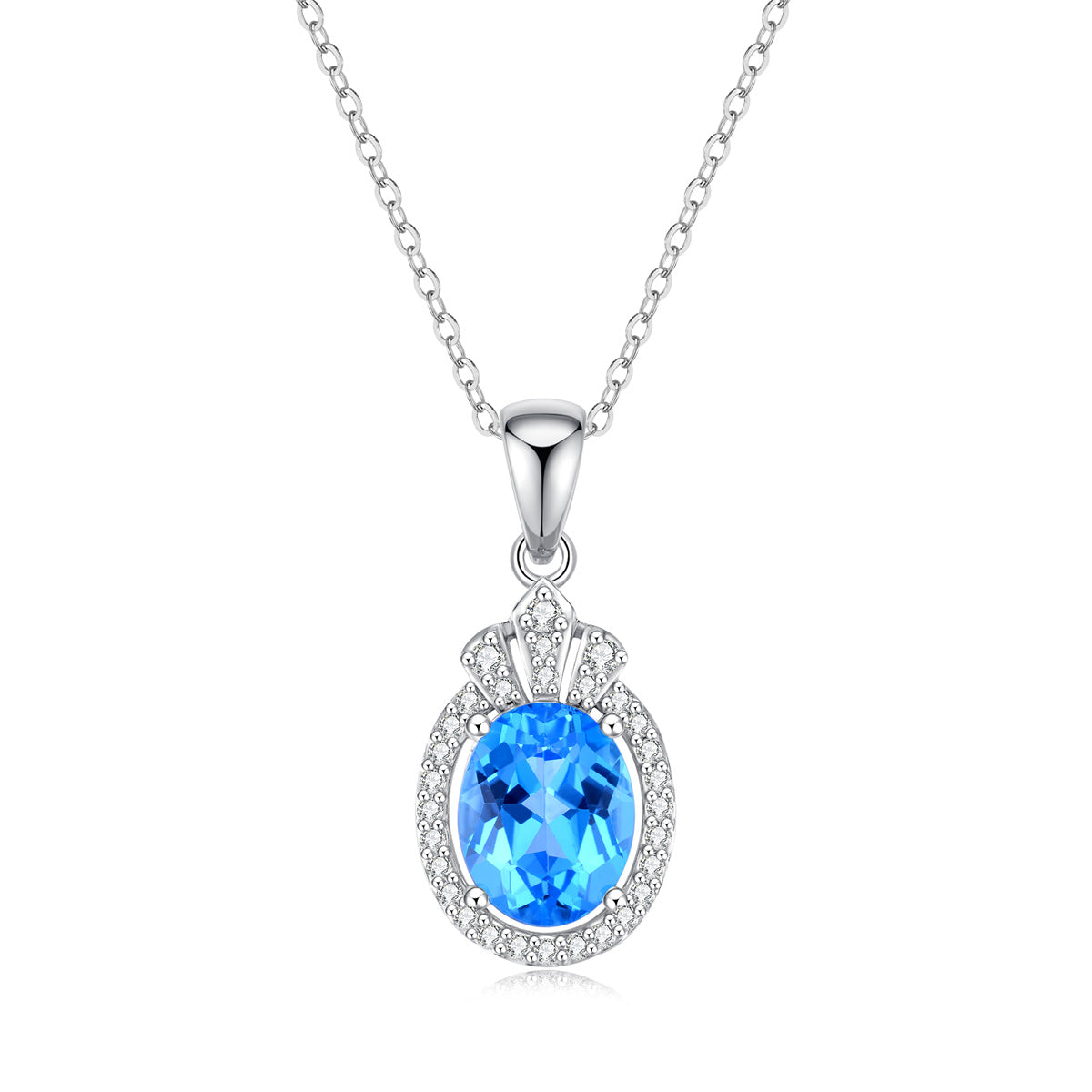 9ct White Gold Blue Topaz & Diamond Pendant