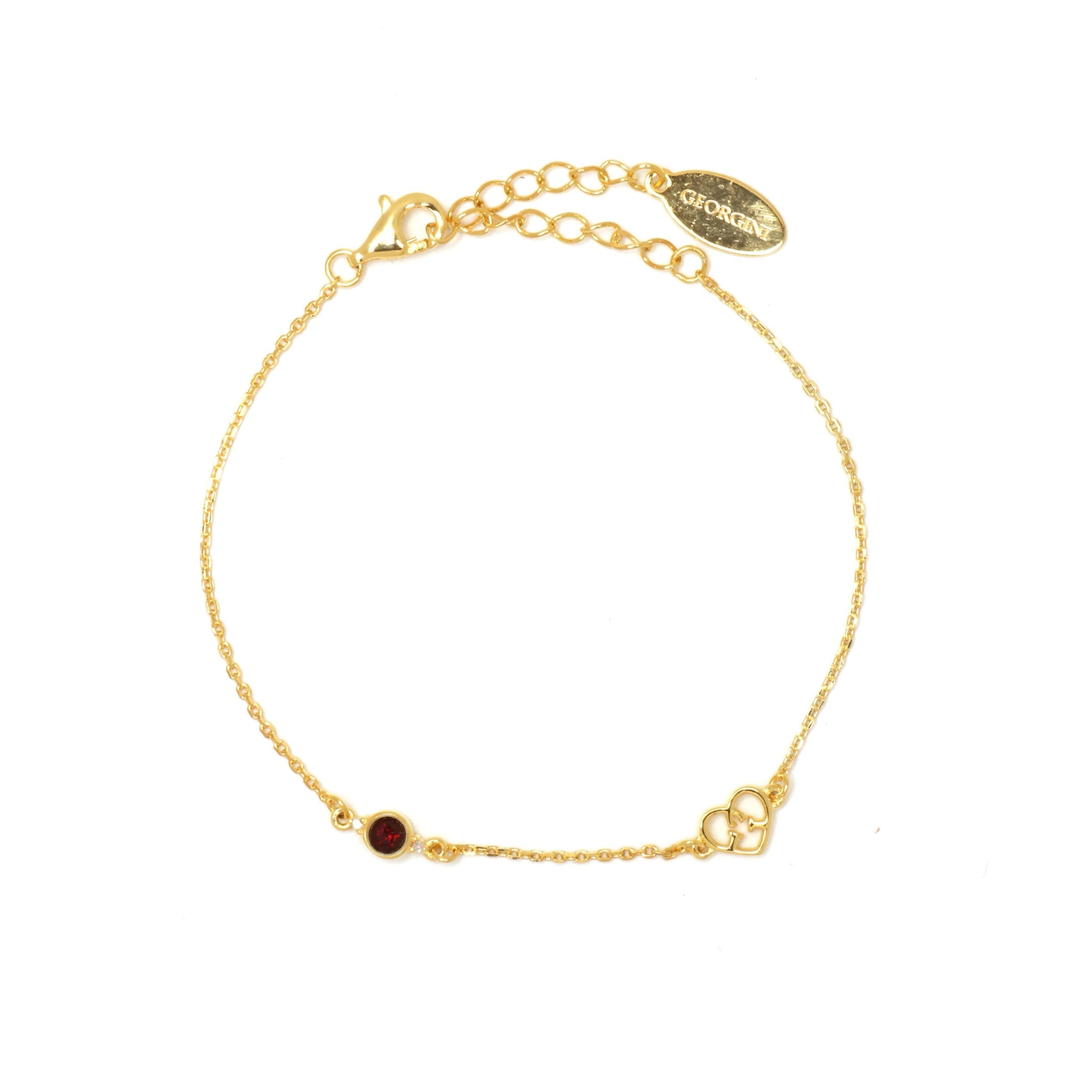 Diamonds by Georgini Natural Garnet and Two Natural Diamond January Bracelet Gold