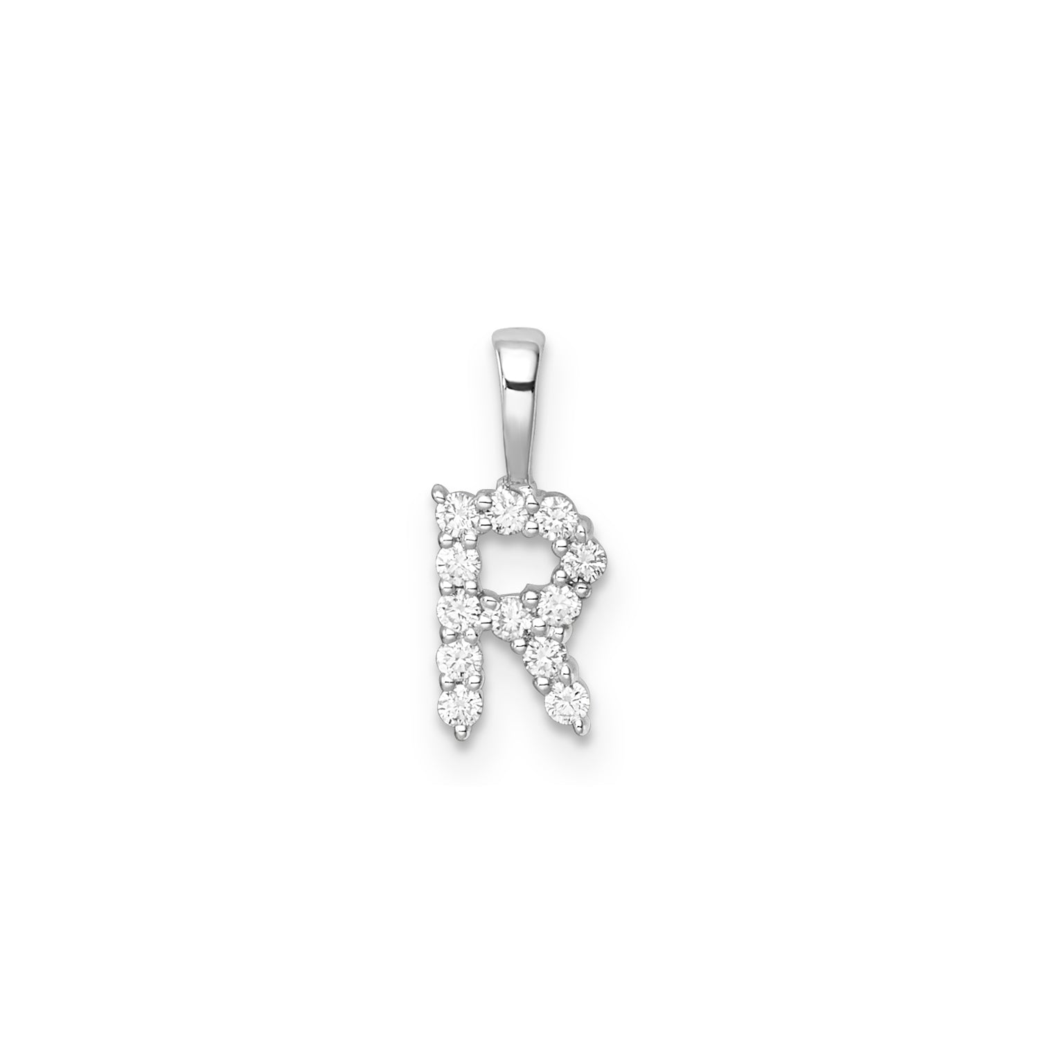 0.13ct Lab Grown Diamond Initial R Pendant in 9ct White Gold