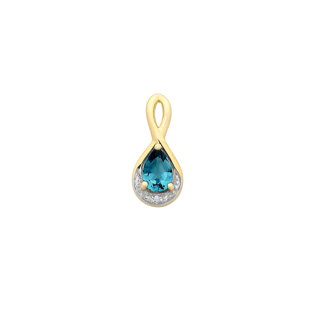 9ct Gold London Blue Topaz & Diamond Pendant