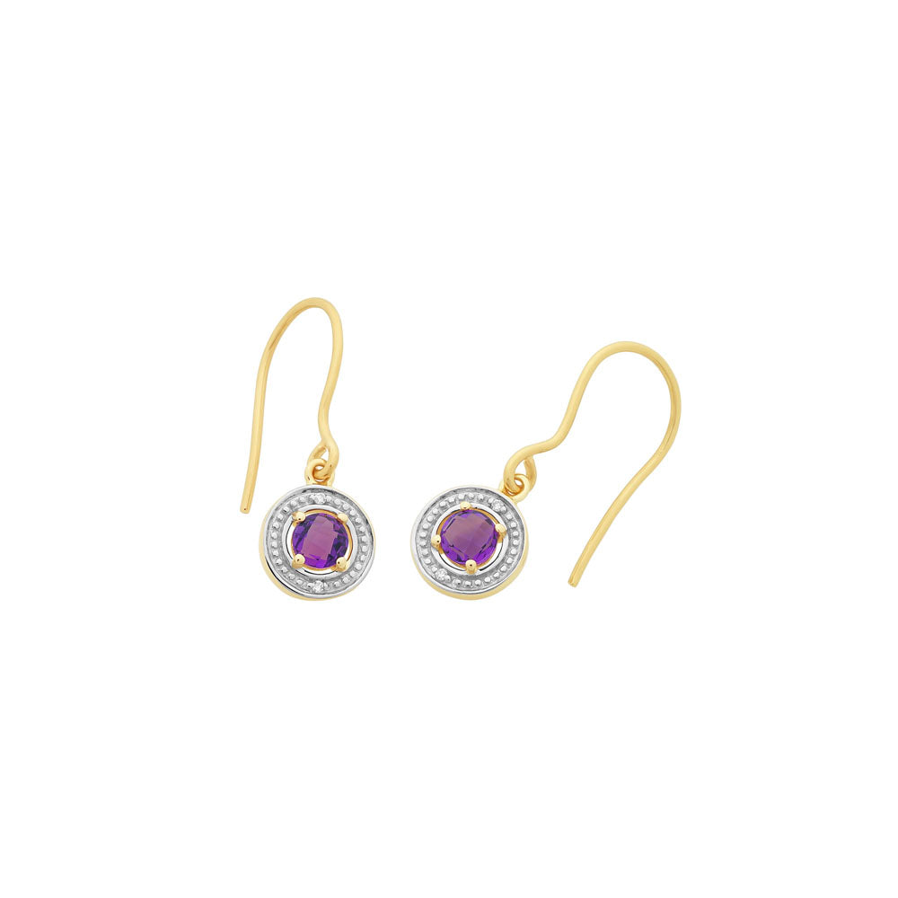 9ct Gold Amethyst & Diamond Earrings