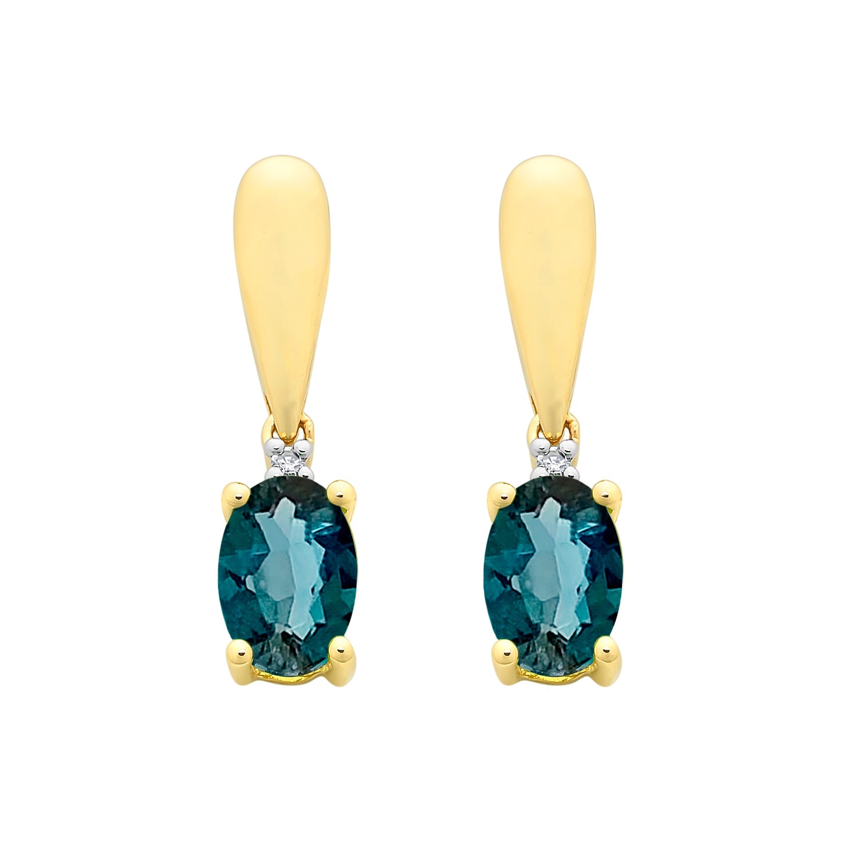 9ct Gold London Blue Topaz & Diamond Earrings