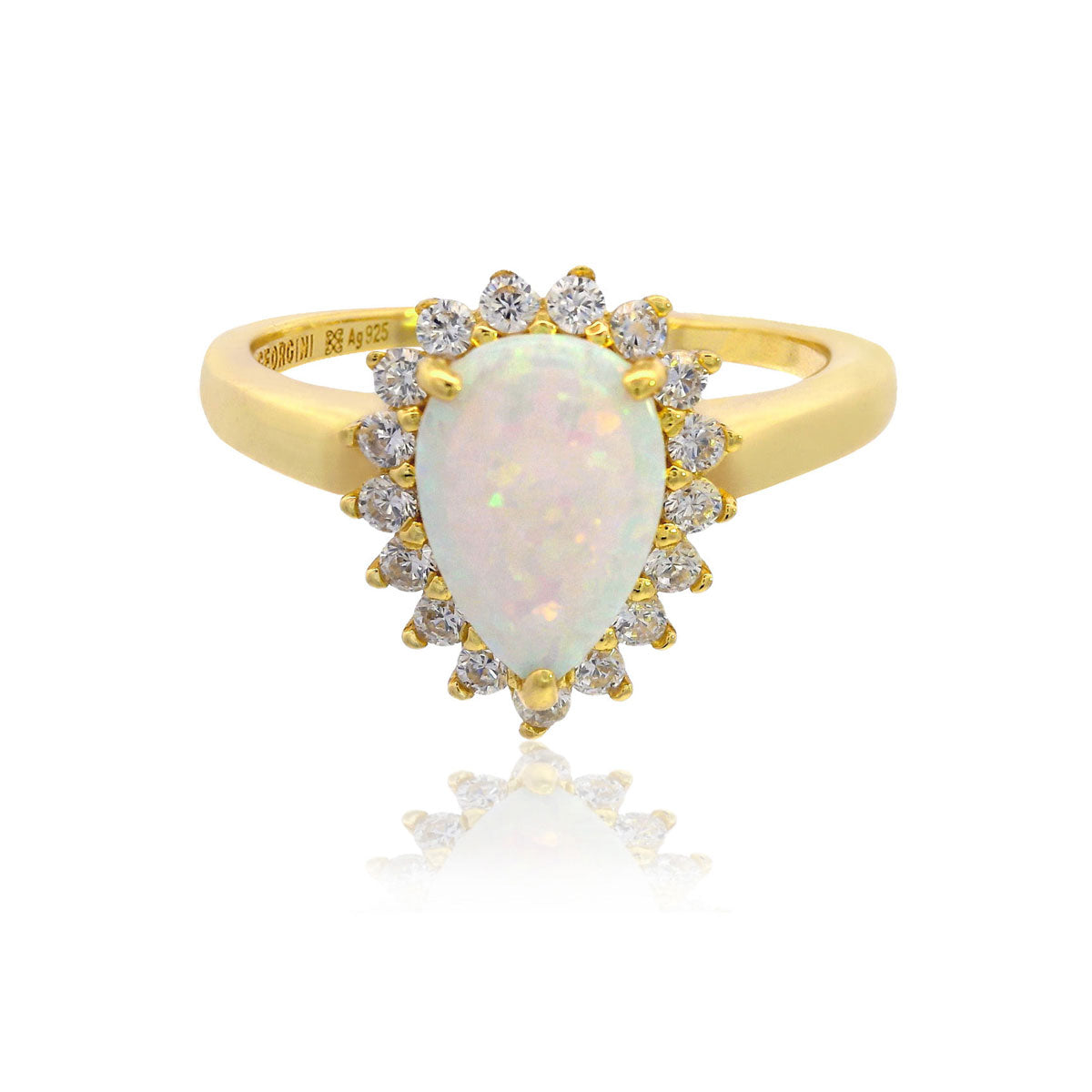 Georgini Opal Glow Rozelle White Created Opal Ring Gold