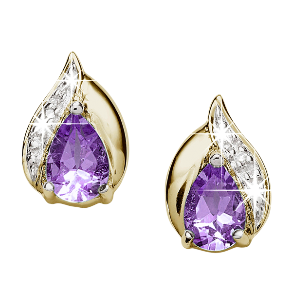 9ct gold amethyst & diamond studs