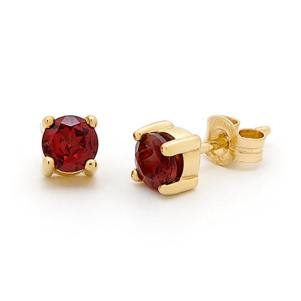 Round Brilliant Garnet Stud Earrings in 9ct Yellow Gold