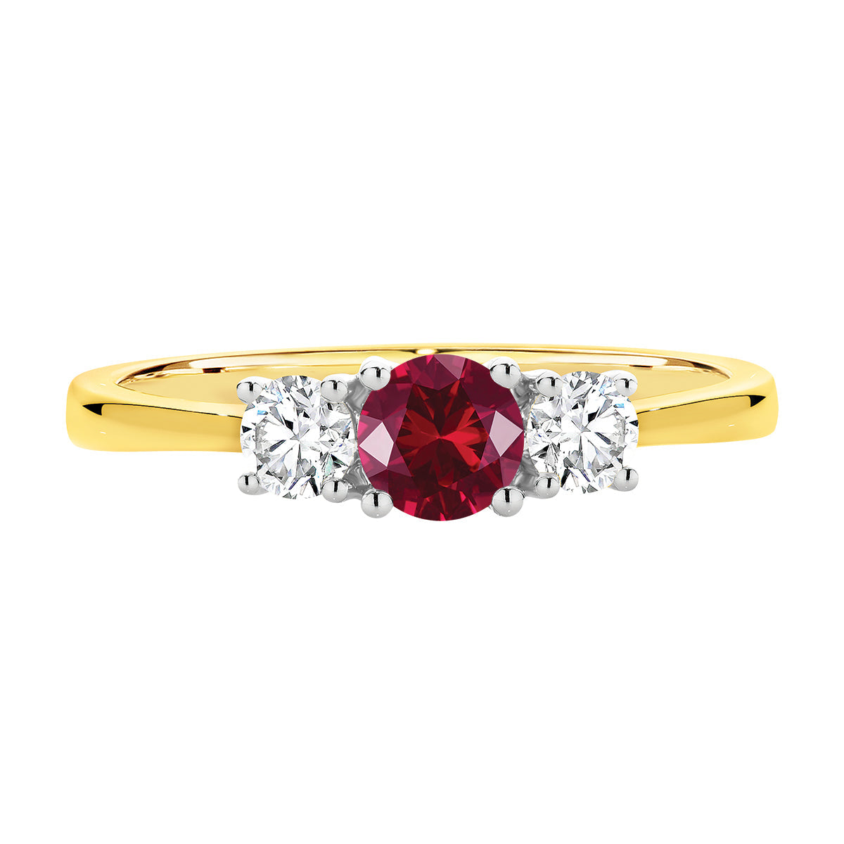 18ct Yellow & White Gold Ruby & Diamond Trilogy Ring