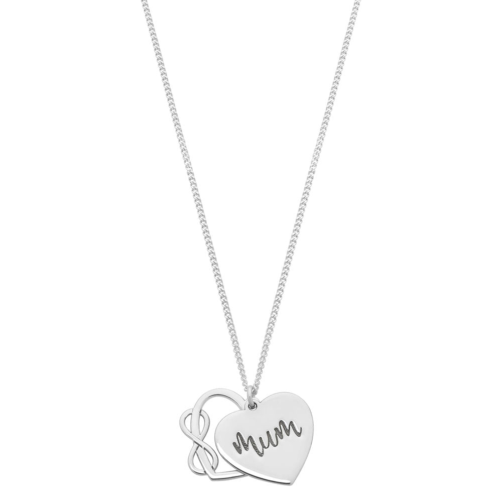 Sterling Silver Infinity Heart Overlay Mum Necklace